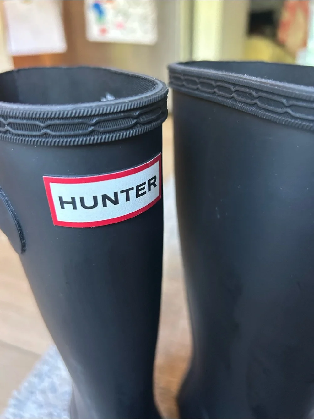 Hunter Matte Black Tall Rain Boots with Red Logo Trim